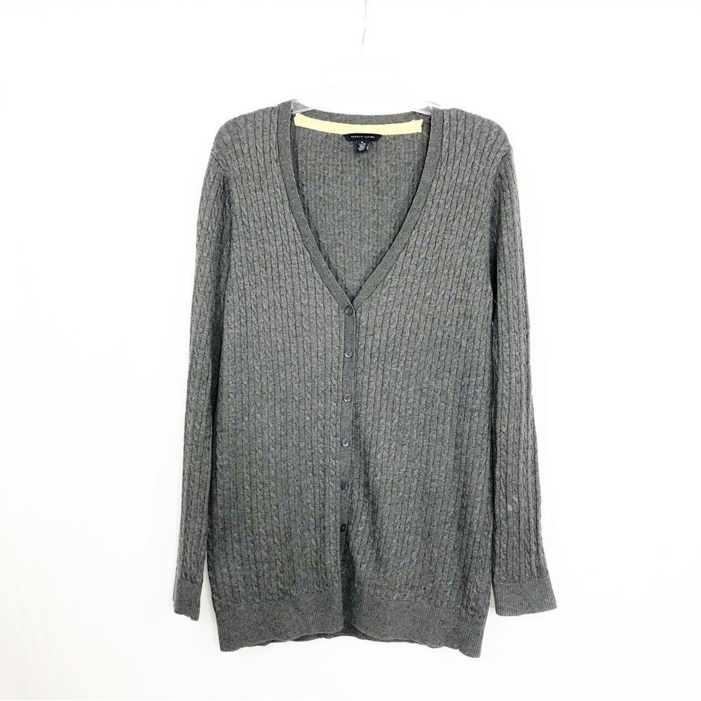 Tommy Hilfiger Grandpa Cableknit V-Neck Cardigan Sweater, Size XL, Gray